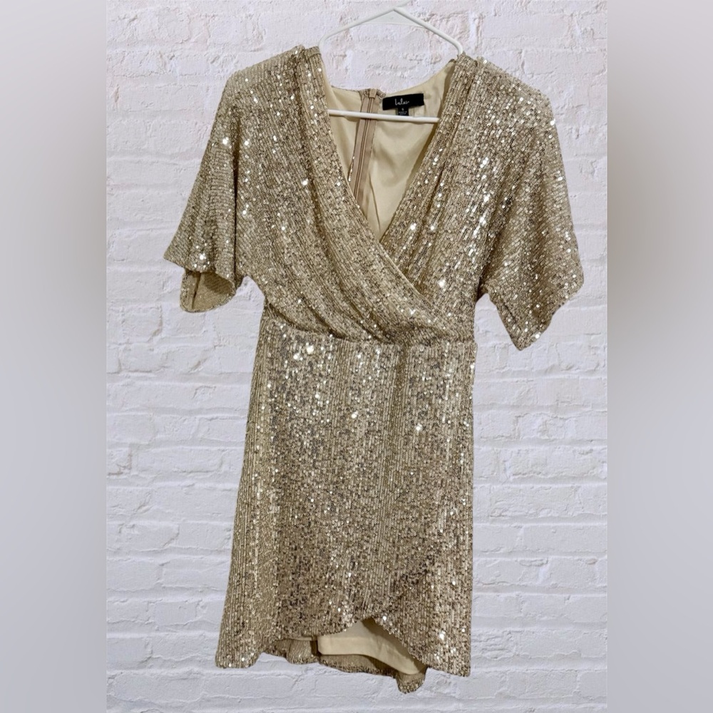 Lulu's Shimmering Gold Sequin Mini Dress - Picture 3 of 7